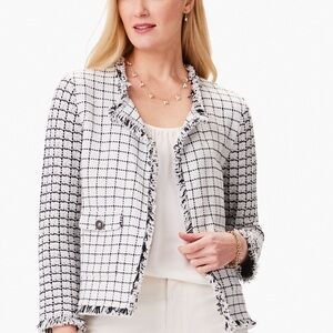 NIC + ZOE | GRID FRINGE MIX KNIT POCKET JACKET